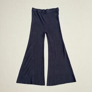 Black ribbed knit wide leg flared pants high waisted bell bottoms boho chic Y2K